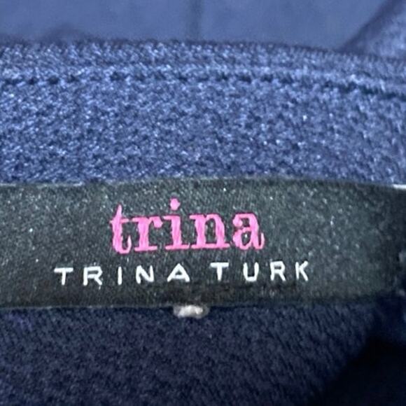 Trina Turk Camari Blue Short Sleeve Choker V-Neck Cutout Mini Sheath Dress Sz S - Picture 4 of 5